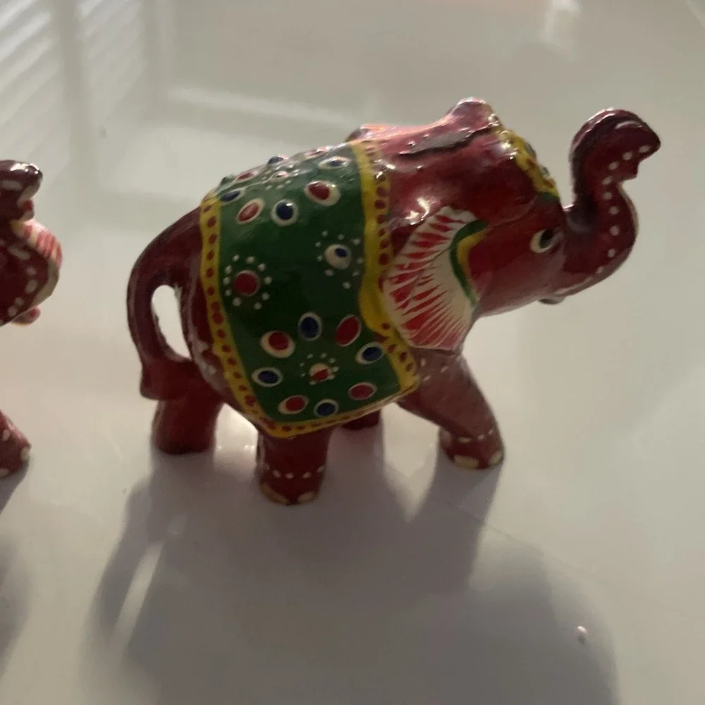 Vibrant Hand painted Red Mini Elephants Figurine Set by ICMCM 00278D  From India